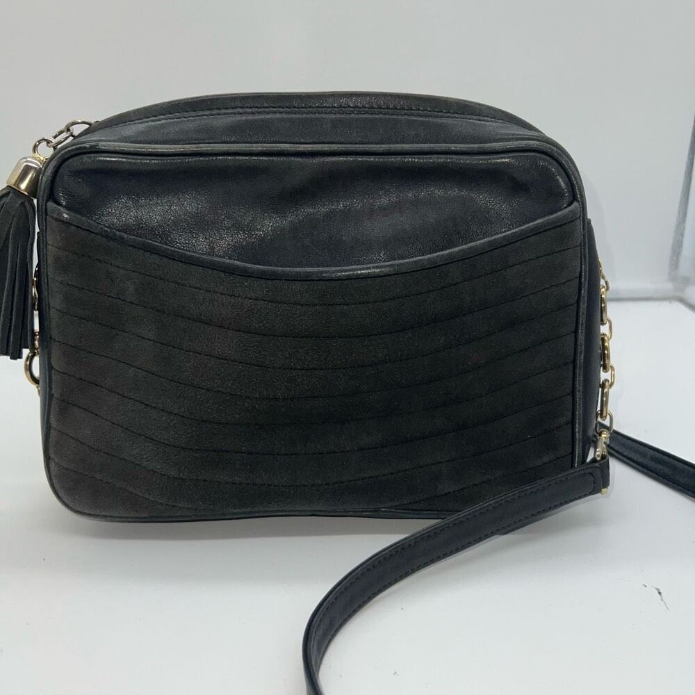Bally Vintage Black Leather Suede Crossbody Bag Made in Italy Authentic